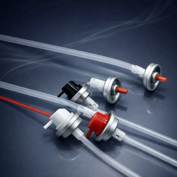 Front view of 360° aerosol spray valve